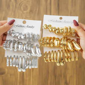 Joyería de Moda, Juego de Aretes Geométricos, Aros y Broqueles en Oro y Plata, para Fiestas - Product Image 1