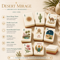 Ubin Mahjong Amerika Kustom Desain Gurun Mirage Kaktus Unta Lapis Ganda OEM ODM Label Pribadi Grosir