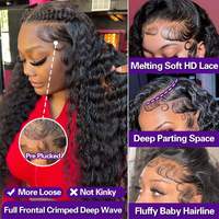 Peluca frontal de encaje HD de 40 pulgadas con densidad 250, cabello humano virgen brasileño, onda profunda, liso rizado, rizo Jerry, onda natural, 13x4