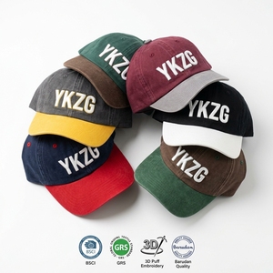 หมวกแก๊ปทรงเรโทร YKZG ปักโลโก้แบบกำหนดเอง ปักลาย 3 มิติ ขนาด 3.0 มม. ทรงมงกุฎแบบขาดๆ ซักทำเก่า  ติดกระดุมแบบ Single Breasted Buckle ผ้าทวิลล์ซักหนัก - Product Image 2