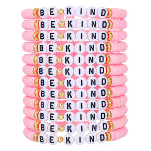 Fashion Jewelry Be Kind Bracelet <b>Set</b> 12Pcs Stackable Polymer <b>Clay</b> Letter Beads Women's Jewelry Gift for Anniversary - Product Image 5