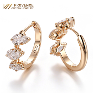 Bijoux fins coréens, boucles d'oreilles créoles personnalisées, ensemble de boucles d'oreilles avec diamants de laboratoire taille poire 0,2 carat*6, boucles d'oreilles en or style célébrité - Product Image 1