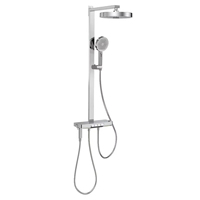 Système de colonne de douche chromée moderne avec commande à boutons piano, pommeau de douche pluie, douchette à main, mitigeur de bain, ensemble de douche pour projets hôteliers