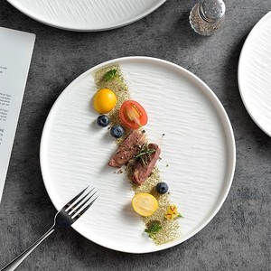 Assiette de service moderne en porcelaine blanche à rebord haut, compatible micro-ondes, pour steak, style <span class=keywords><strong>japonais</strong></span>, pour <span class=keywords><strong>restaurant</strong></span> - Product Image 5