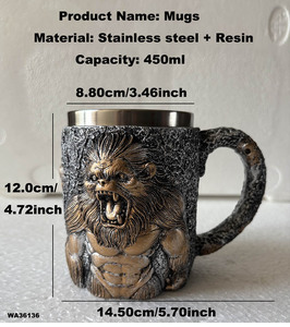 Stile Vintage personalizzato Silverback Gorilla Cup isolato in acciaio inossidabile boccale di <span class=keywords><strong>birra</strong></span> boccale di Gorilla nero tazza di <span class=keywords><strong>birra</strong></span> per regalo amante - Product Image 2