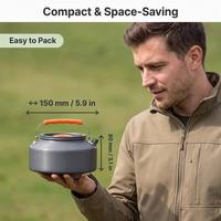 Hervidor de Camping de Aluminio Anodizado de 1.1L con Revestimiento Cerámico y Asa Plegable, Venta al Por Mayor OEM, Tetera para Senderismo, Pesca y Camping al Aire Libre