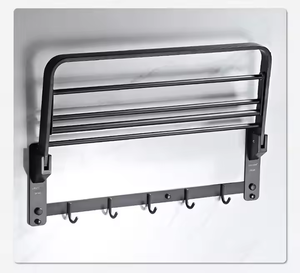 Wall Mounted Black Stainless Steel Towel Rack with <b>Shelf</b> and Hooks 60cm Minimalist Bathroom Organizer Fixed Towel Holder - Product Image 6