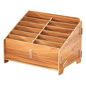 Desktop Multi Compartment Wooden Storage Box Solid Wood Square Office Organizer Phone Box With Tempered <b>Glass</b> Screen <b>Protector</b> - Product Image 5
