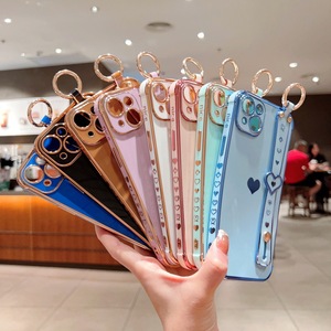 Nhật bản thiết kế trái tim bảo vệ i13 Pro Max 5g điện thoại thông minh trường hợp điện thoại với chuỗi dây đeo cổ tay mạ điện - Product Image 6