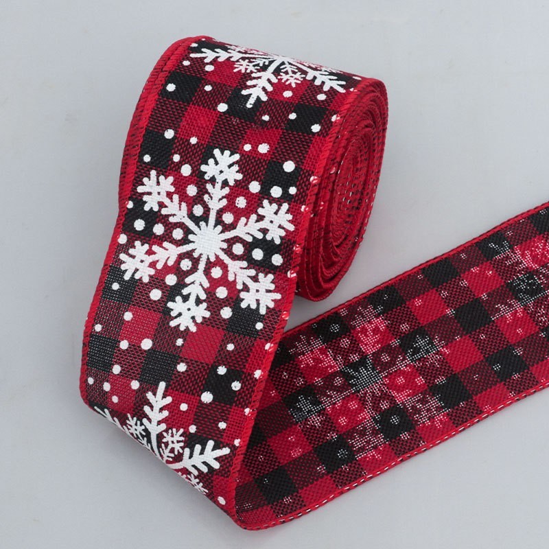 Red & Black Snowflake-6.3cm, 10 Yards Per Roll