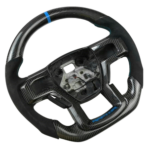 Volante de Fibra de Carbono Forjado Azul Personalizado para <span class=keywords><strong>Ford</strong></span> <span class=keywords><strong>F</strong></span>-<span class=keywords><strong>150</strong></span> Raptor <span class=keywords><strong>Shelby</strong></span> XL XLT 2021-2025 con Empuñadura de Cuero Perforado - Product Image 3