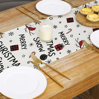 Chemin de table de Noël en polyester imitation lin, imprimé Père Noël, bonhomme de neige, renne, poinsettia, pour table à manger, fête, décoration de la maison