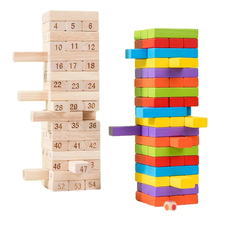 Legno torre di legno colorato gioco di costruzione per bambini Family Board blocco di legno gioco di impilamento