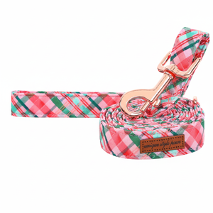 Laisse de chien à grille rose verte de style unique, collier classique assorti pour petits, moyens et grands garçons, filles, chiens et chats-M - Product Image 1