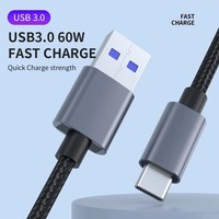 Cable de Datos de Alta Velocidad 5Gbps 3A con Carga Rápida de 60W, USB-C, Aleación de Aluminio, Trenzado de Nailon, para Teléfono Móvil, Tableta, Banco de Energía