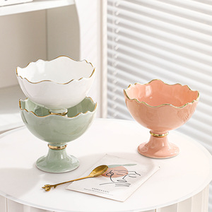 Ceramic Gold Rim Ice Bowl Macaron Simple Salad Tall Design Feeling Dessert - Product Image 3