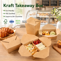 Boîte à lunch à emporter en kraft multi-compartiments avec revêtement résistant à la graisse, logo personnalisé, pour les commandes de livraison de nourriture