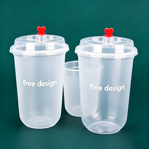 Gobelets en plastique transparents jetables personnalisés de 16 oz en forme de U avec fond arrondi, couvercles et pailles avec logo pour café et thé - Product Image 1