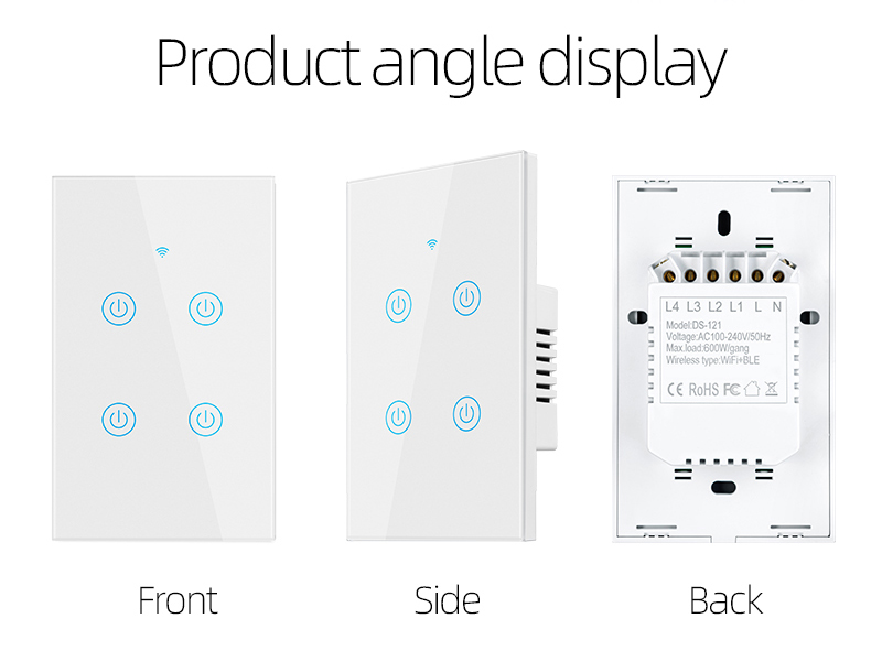 600W 4 Gang 2 Way US. Australia Standard Italy Canada Brazil WIFI Touch Switch WiFi Blue-tooth Dual Mode Switch
