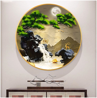 Peinture décorative en porcelaine ronde à cristaux, avec lumière LED, 60 cm, pour le mur du salon, vente chaude