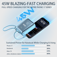 Cargador de Viaje 3 en 1 de 45W con Carga Rápida y Cable Integrado, Batería Externa Portátil de 20000mAh para iPhone 17 Pro Max
