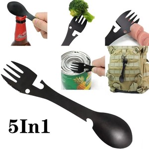 <b>Camping</b> Fork Spoon Stainless 5 in 1 Integrated Flatware <b>Multi</b> <b>Tool</b> Can Opener Knife Bottle Outdoors Picnic Camp Utensi Portable - Product Image 2