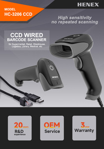 Henex HC-3206 <span class=keywords><strong>CCD</strong></span> USB Máy Quét Mã Vạch, 1D của nhãn hiệu có dây cầm tay đọc thiết bị POS cho bán lẻ, siêu thị, nhà kho - Product Image 6