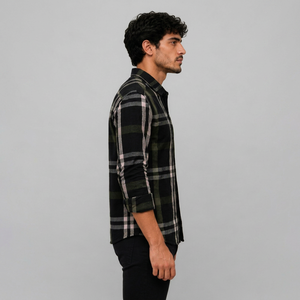 Chemise décontractée à manches longues boutonnée pour homme en flanelle à carreaux et velours côtelé, 140g, tissée pour le printemps - Product Image 1