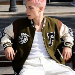 Blouson Bomber Homme Style Américain Vintage en Cuir PU avec Motif Cœur Brodé, Col Montant et Boutonnage Simple - Product Image 3