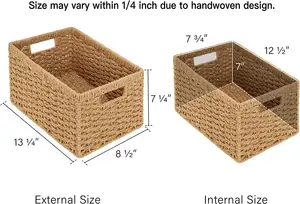 JY cesti rettangolari in vimini con manici incorporati in ferro cesto portaoggetti in corda di carta