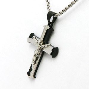 Crucifijo de Jesús de acero inoxidable grande chapado en oro de plata religiosa católica de la joyería colgante de Cruz - Product Image 5