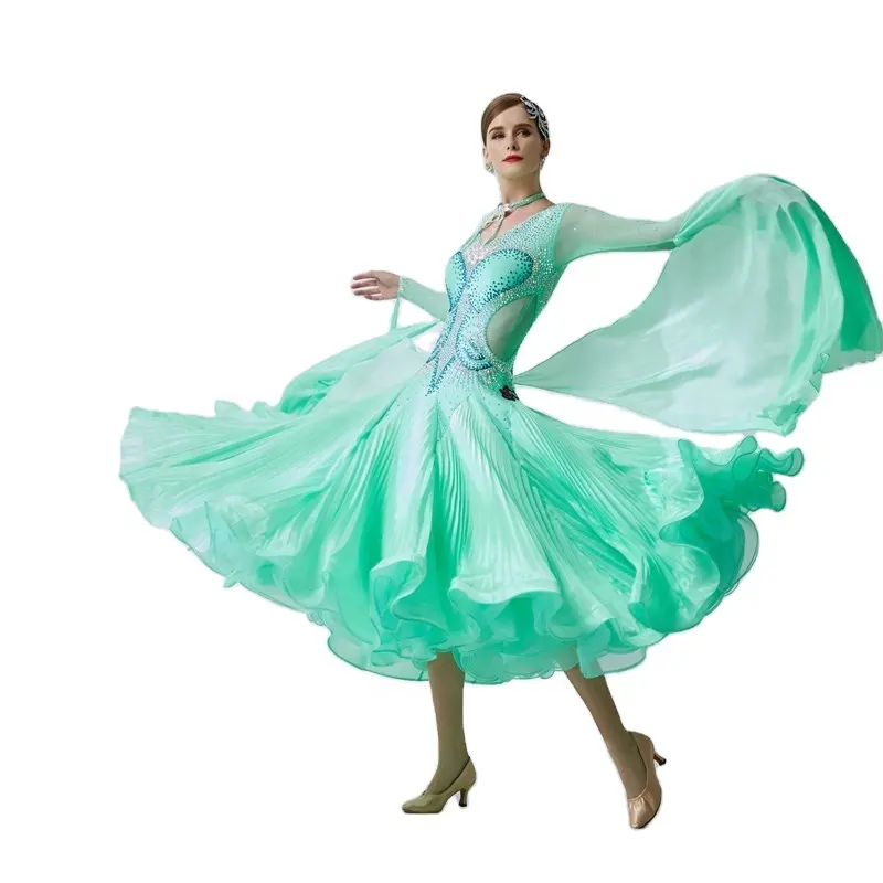 B-19527 Yundance Baru Standar Nasional Modern Ballroom Dansa Pakaian, Ballroom Dress dengan Lipatan Pearl Sutra