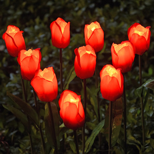 Zonne-aangedreven roestvrijstalen & kunststof tulpvormige LED-lamp voor buiten, tuinpad, landschap, met warm wit licht - Product Image 5