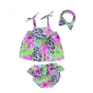 Custom Baby 'S Nieuwe Hemdje Rok Baby Short Hoofdband Driedelige Set Vrouwelijke Baby Zomer Badpak Set Baby Outdoor Kleding