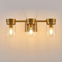 Appliques murales de salle de bain modernes à 3 lumières, finition laiton, 20 pouces, verre cylindrique transparent, LED à intensité variable, avec douille E26, OEM