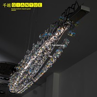 Lustre LED en cristal de luxe léger italien pour restaurant, design haut de gamme, créatif, en forme de bateau, installation artistique en maille pour bar