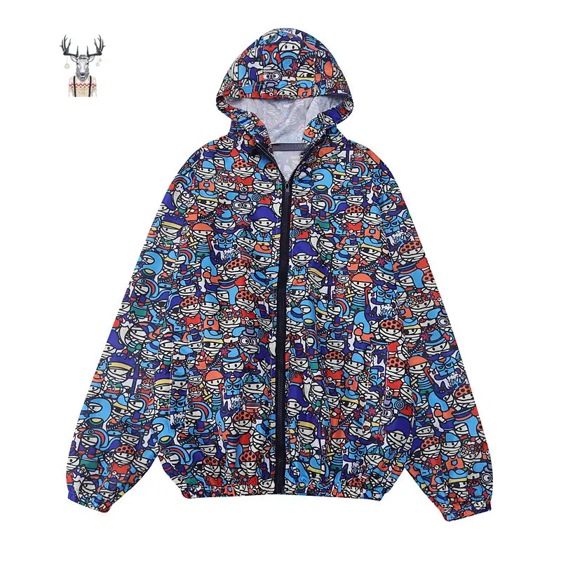 Özel tasarım geri dönüşümlü kış bombacı çevre dostu baskı ceket su geçirmez toptan rüzgarlık hoodie açık ceket erkek