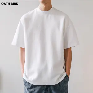 Wholesale Street wear Oversize Heavyweight T Shirts Custom Logo Embroidered design Mock Neck White Blank mens T-Shirt