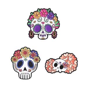 Broche Calavera en alliage de zinc émaillé, motif fleur et squelette en sucre, pour la Journée des Morts mexicaine, accessoire de costume d'Halloween - Product Image 1