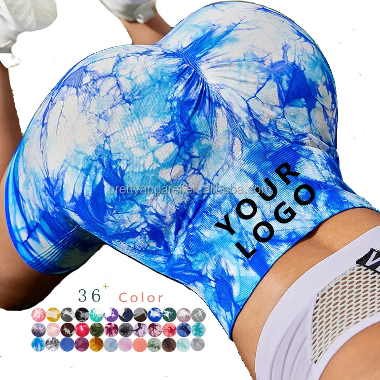 Custom Logo Tie Dye Print Body Shaping Sexy Women Gym Fitness Workout Bottoms Outfit Exercise Running High Waist Yoga Shorts