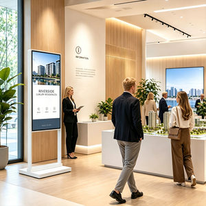 Écran <span class=keywords><strong>d</strong></span>'affichage publicitaire LCD double poteau de 50 pouces sur pied pour affichage numérique en salle <span class=keywords><strong>d</strong></span>'exposition automobile et agence immobilière - Product Image 1