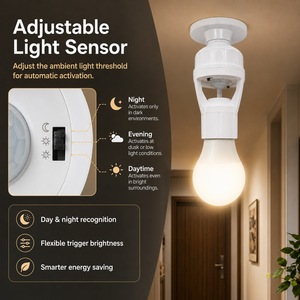 Portalámparas E27 con Sensor de Movimiento por Radar, Enchufe Inteligente Automático con Tiempo de Retardo Ajustable y Sensor de Luz, Portalámparas E27 Duradero b2b - Product Image 5