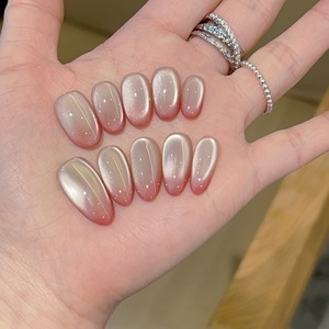 <span class=keywords><strong>Uñas</strong></span> Postizas Magnéticas Acrílicas Hechas a Mano, Elegantes, Color Rosa Degradado, Efecto Ojo de Gato, 10 Piezas, para Uso Diario, con Logotipo Personalizado, Venta al Por Mayor - Product Image 4