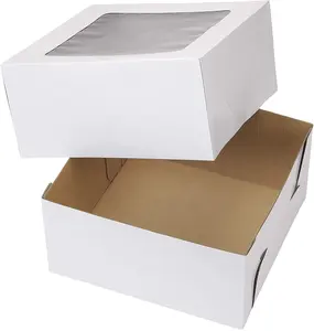 Toptan Wilton klasik 10 12 inç kare beyaz Kraft kağıt büyük pasta kutuları Clear Windows ile çörek paketleme kek kapak kutuları