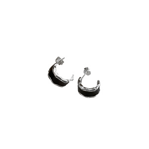 Yinruitai S925 Sterling <b>Silver</b> <b>Huggie</b> Earrings Black Epoxy Minimalist Geometric Design Everyday Wear Unisex Small Size - Product Image 5