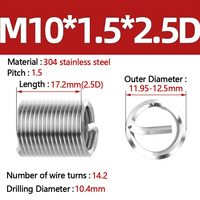 DIN8140 M10 2.5D Gewindesteigung 1,5mm Vollgewindete Rechtsgewinde-Einsätze aus 304 Edelstahl, Drahtgewinde-Einsatz Reparaturset