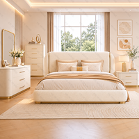 Ensemble de meubles de chambre à coucher moderne en bois massif capitonné avec lit king-size, commode convertible, armoire et hauteur réglable au design contemporain