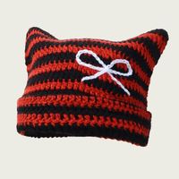 Nuevo Gorro de Invierno Tejido a Mano con Diseño de Pequeño Diablo, Gorro de Punto a Rayas con Orejas de Gato, Cálido y Moderno