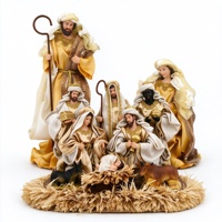 Crèche en résine artisanale, figurines de Noël décoratives et de collection, ensemble de la Sainte Famille 3 pièces or et blanc