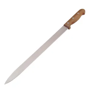 Cuchillo rebanador de acero inoxidable, 14 pulgadas, con medio mango de madera Tang